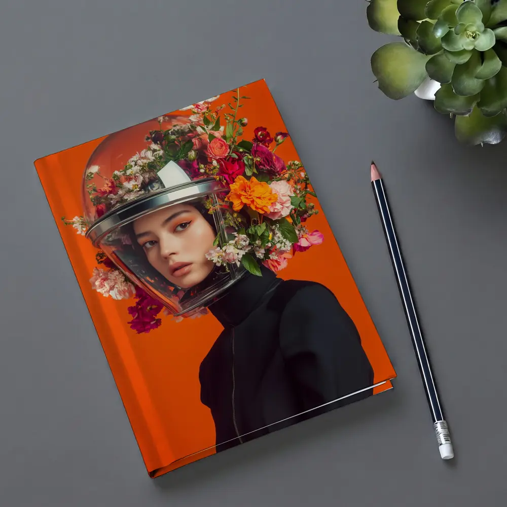 Woman Floral Helmet Fashion Orange Background – Notebooks