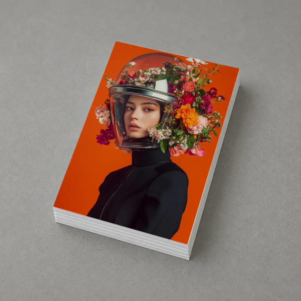 Woman Floral Helmet Fashion Orange Background – Postcards