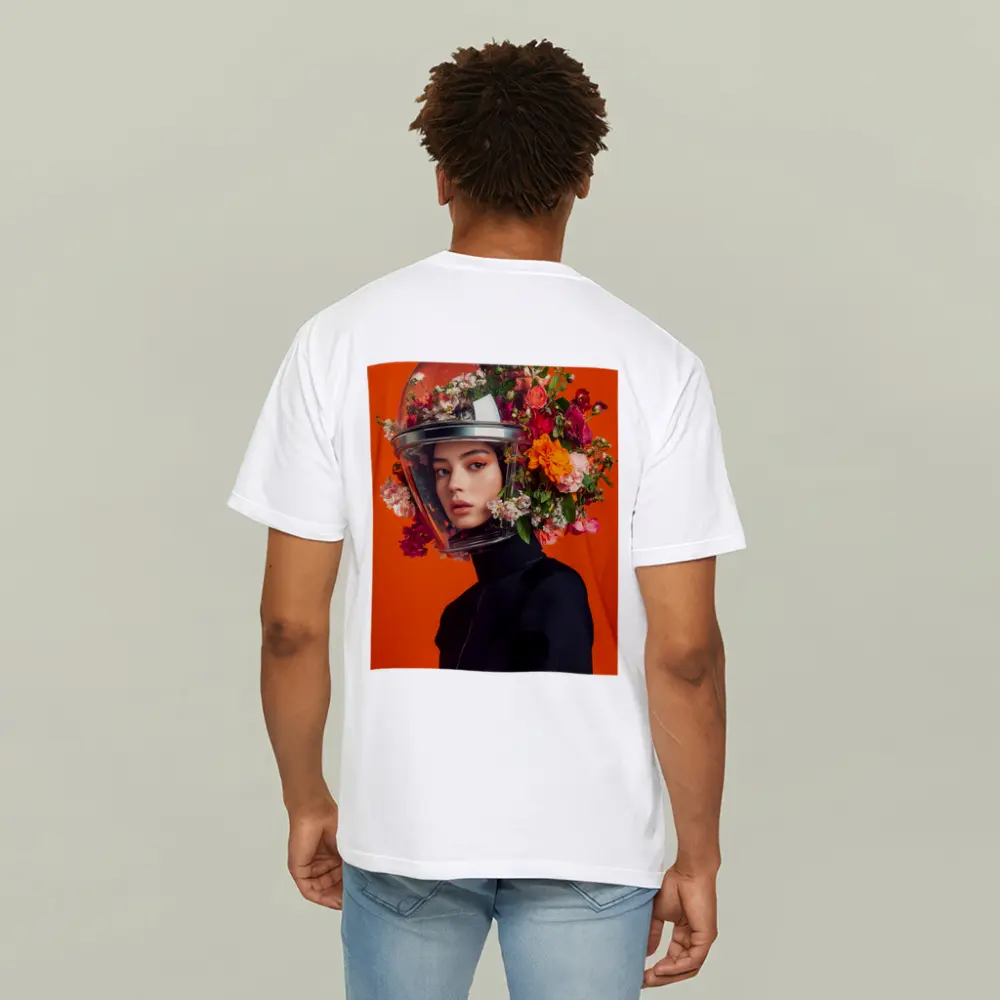 Woman Floral Helmet Fashion Orange Background – T-Shirts