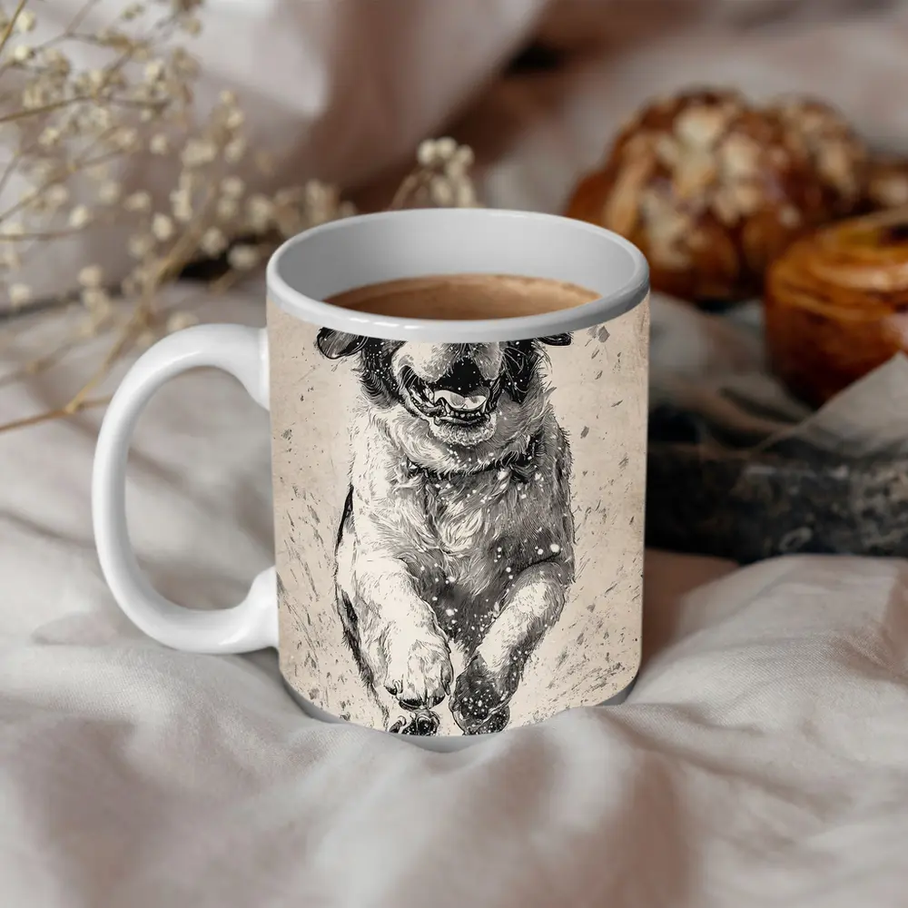 Saint Bernard Dog Running Charcoal Sketch Art – Mugs