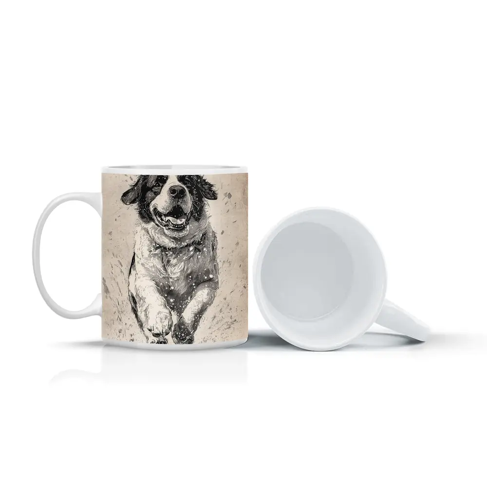 Saint Bernard Dog Running Charcoal Sketch Art – Mugs