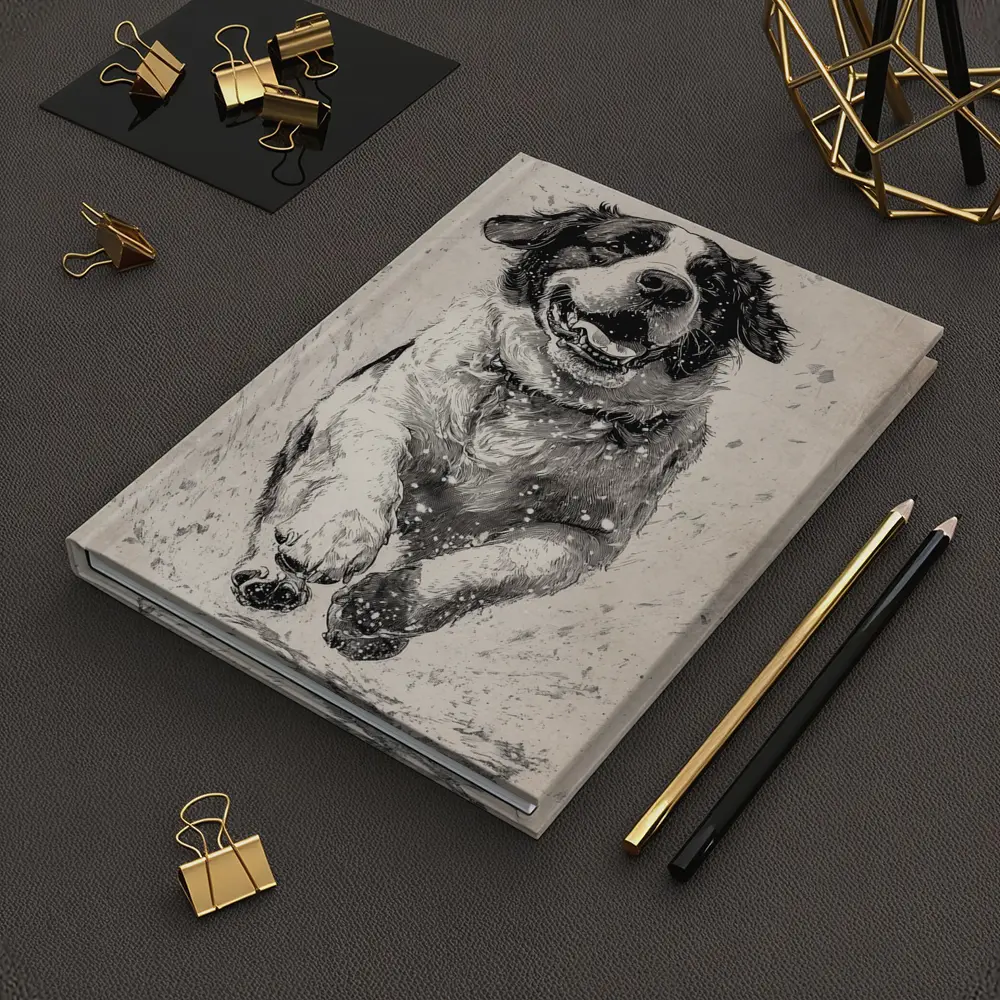 Saint Bernard Dog Running Charcoal Sketch Art – Notebooks