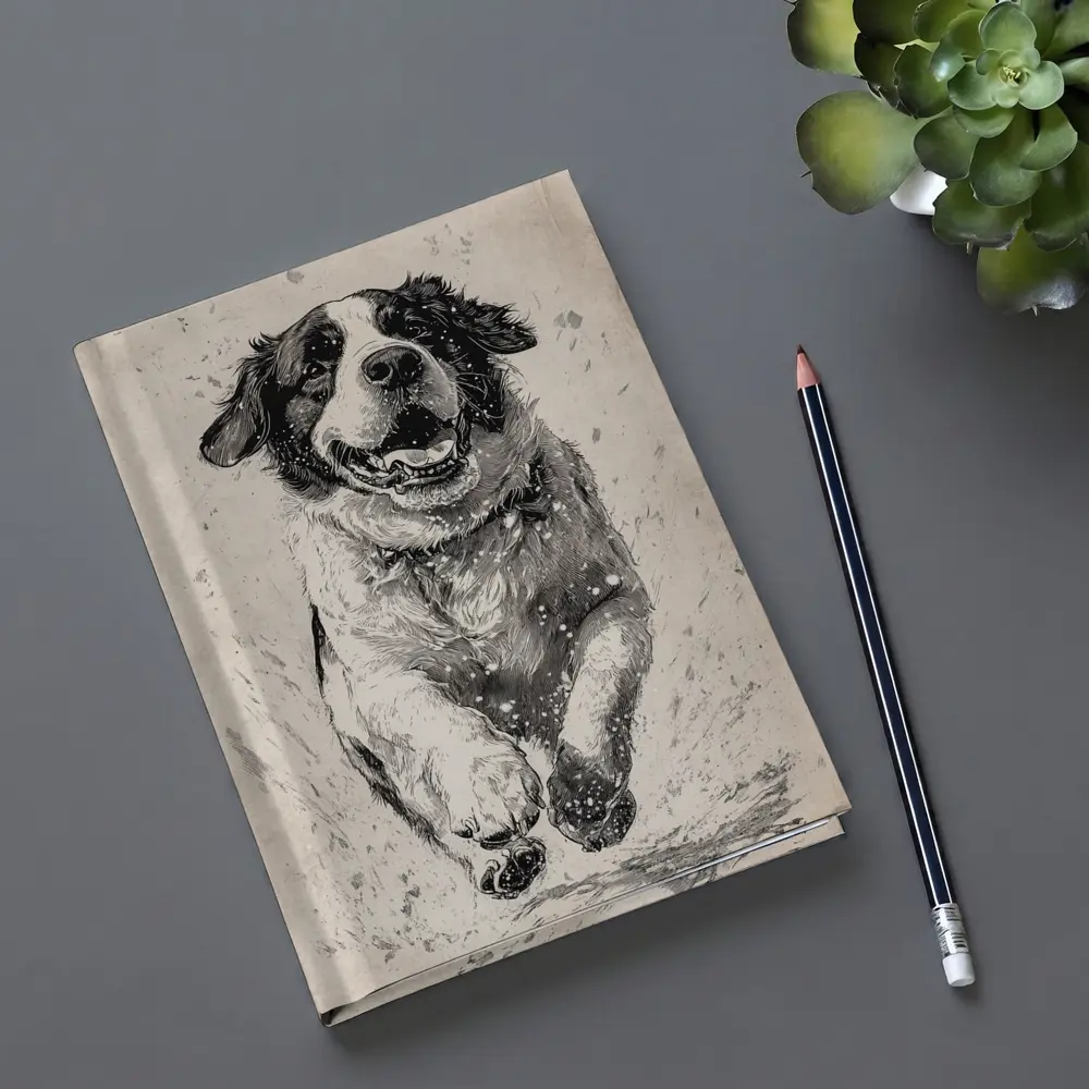 Saint Bernard Dog Running Charcoal Sketch Art – Notebooks