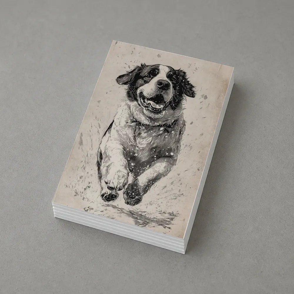 Saint Bernard Dog Running Charcoal Sketch Art – Postcards