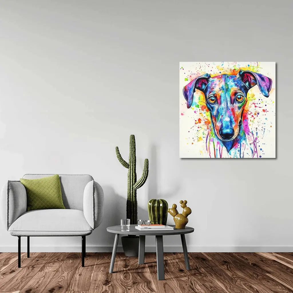Colorful Greyhound Dog Watercolor Splatter Art – Wall Art