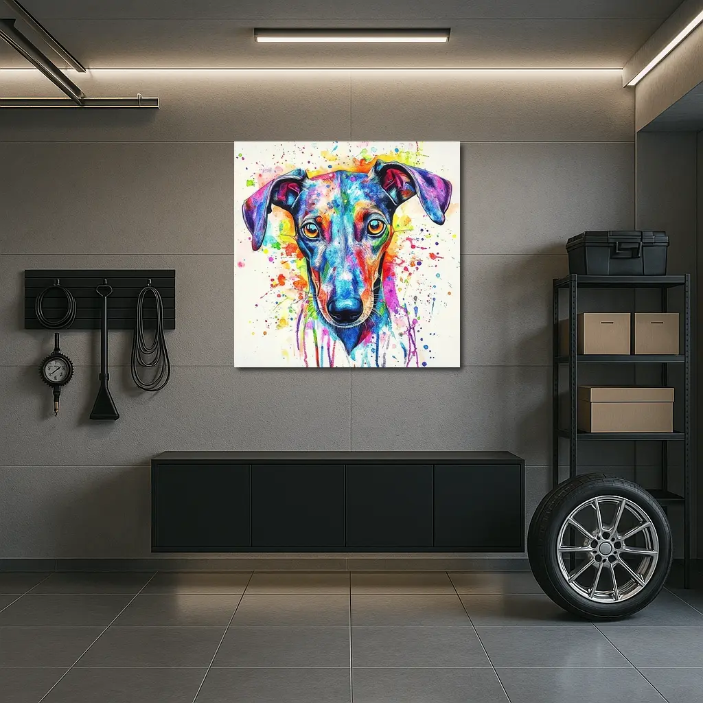 Colorful Greyhound Dog Watercolor Splatter Art – Wall Art