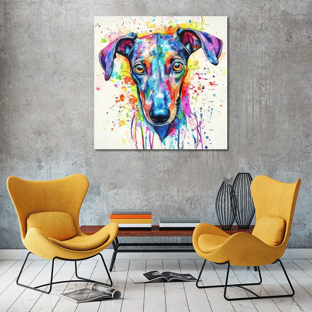 Colorful Greyhound Dog Watercolor Splatter Art – Wall Art