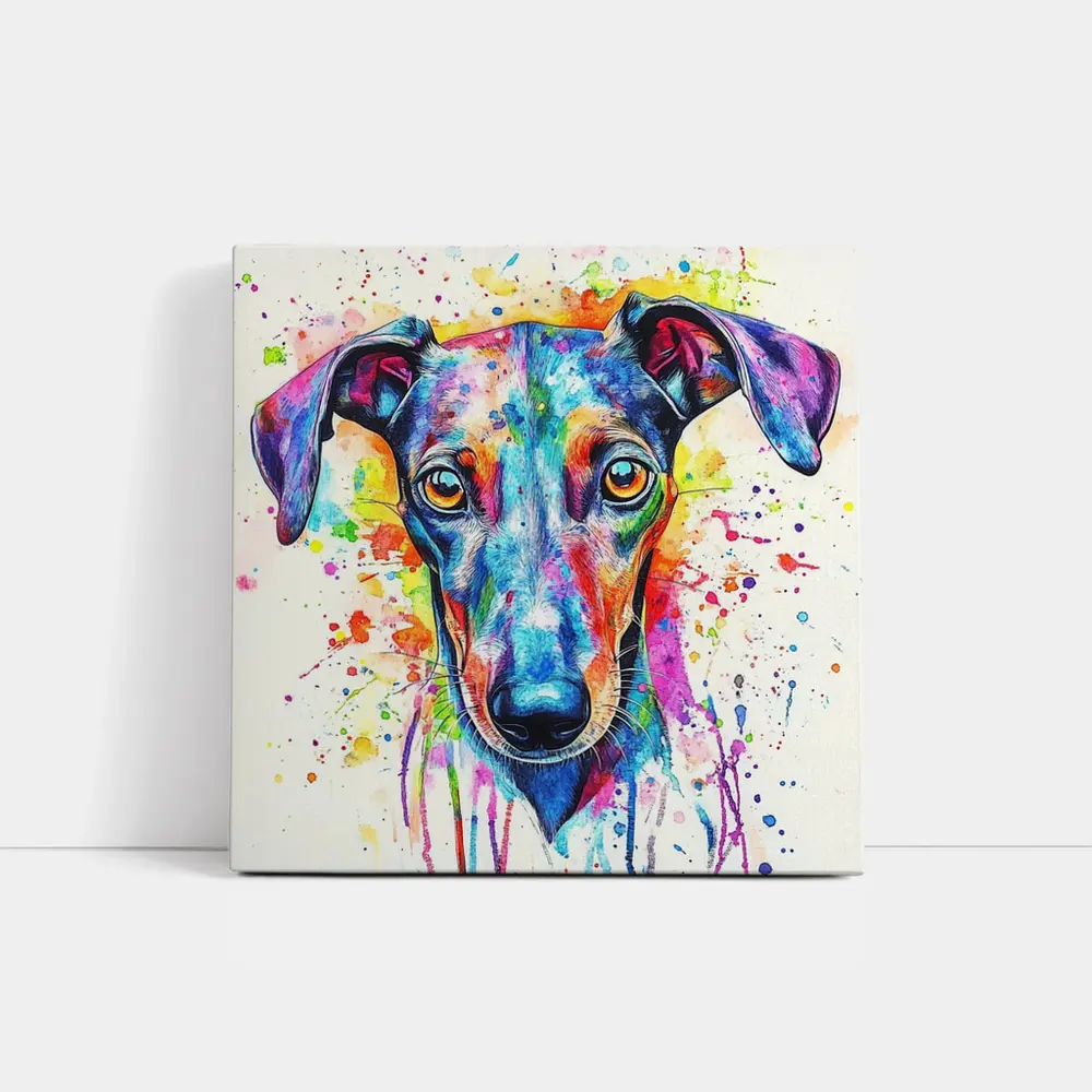 Colorful Greyhound Dog Watercolor Splatter Art – Wall Art