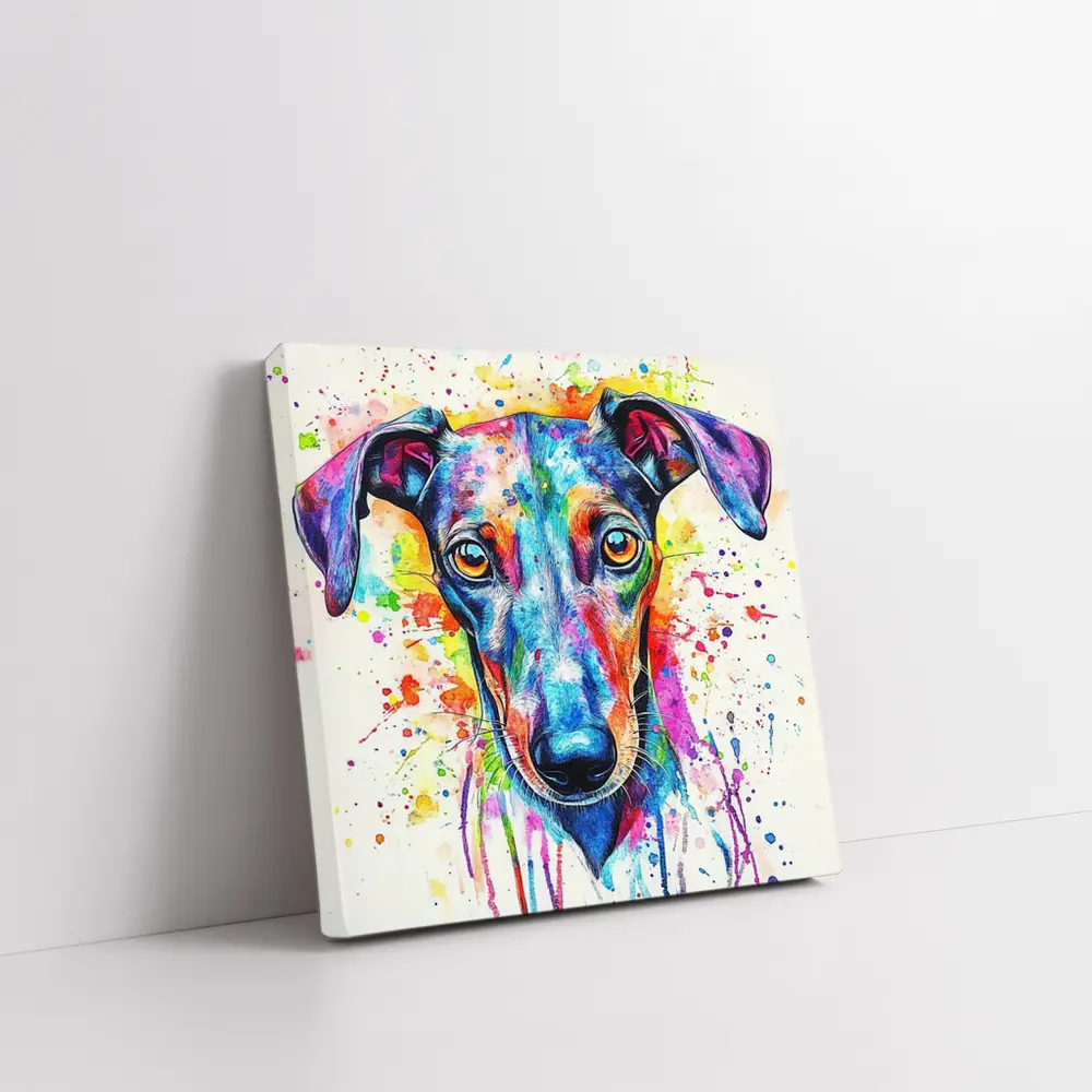 Colorful Greyhound Dog Watercolor Splatter Art – Wall Art