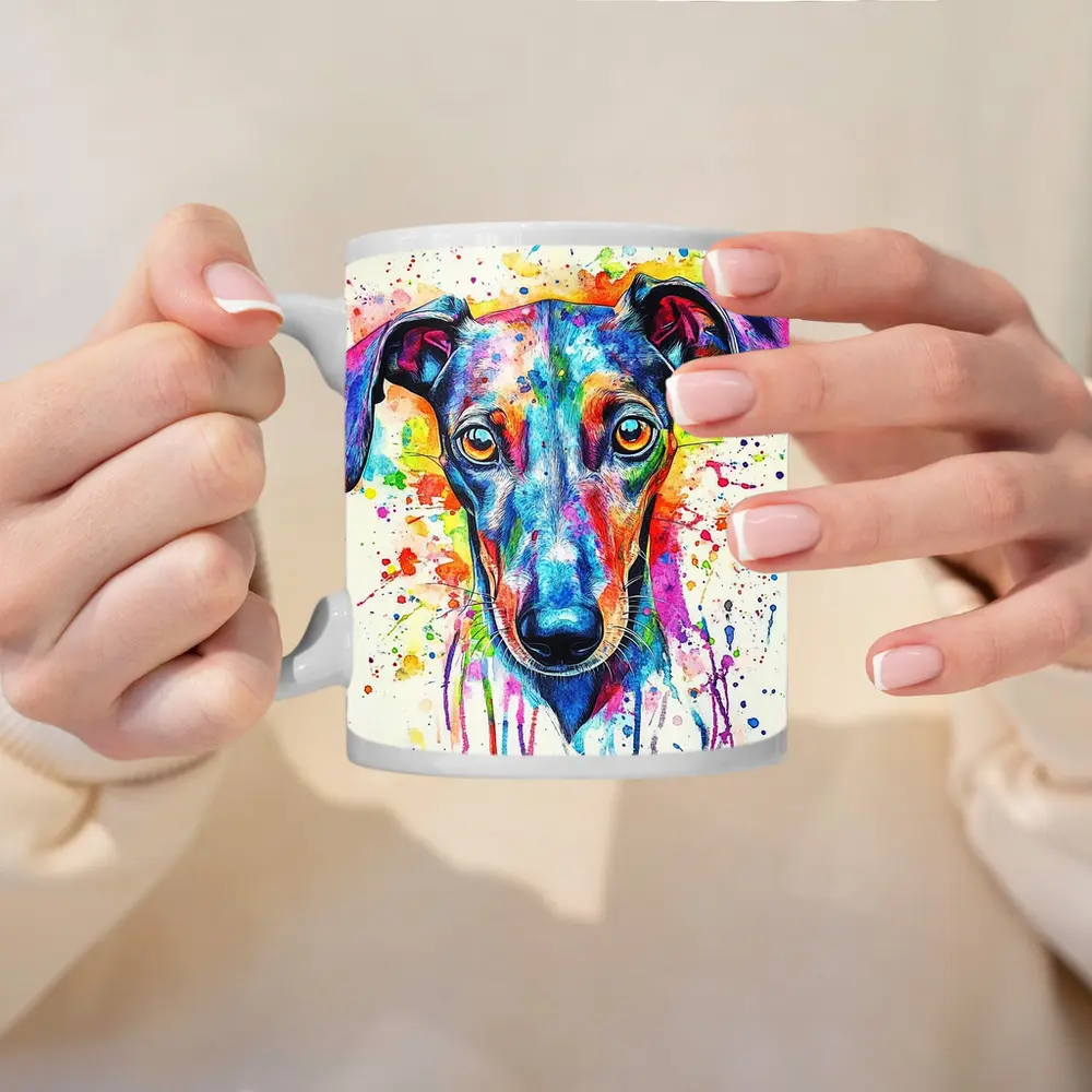 Colorful Greyhound Dog Watercolor Splatter Art – Mugs