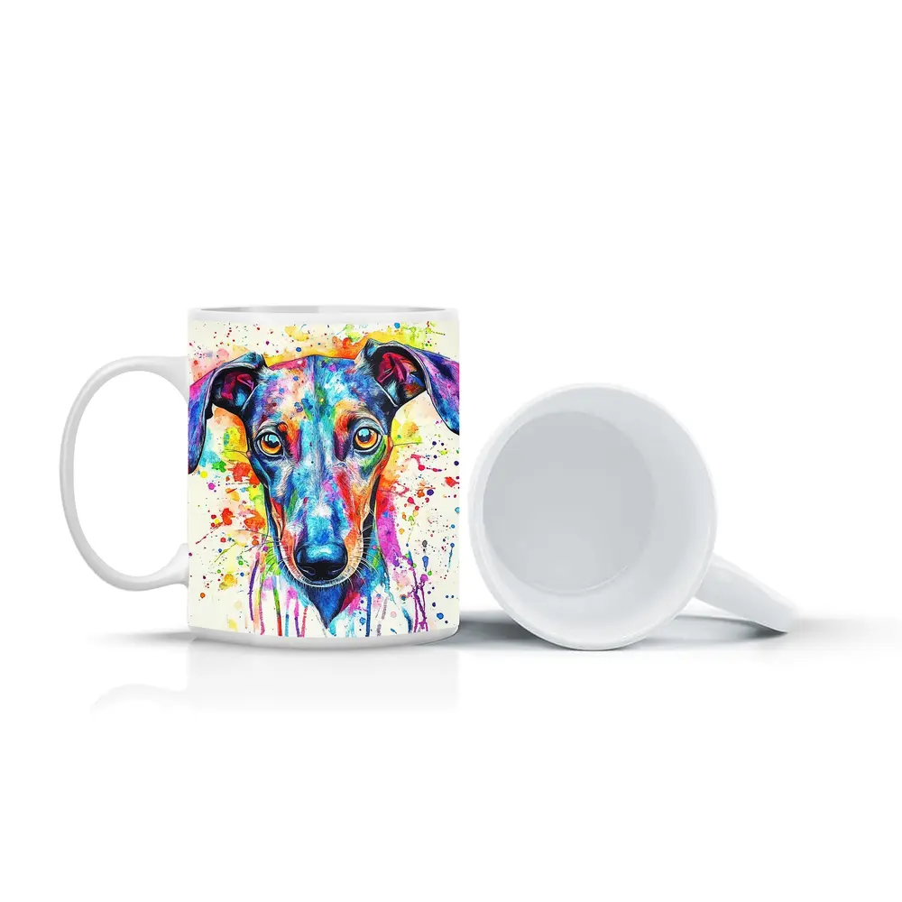 Colorful Greyhound Dog Watercolor Splatter Art – Mugs