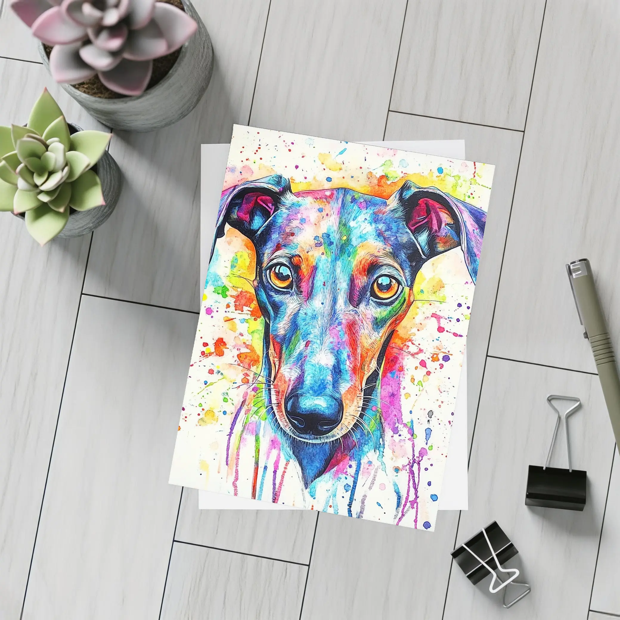 Colorful Greyhound Dog Watercolor Splatter Art – Postcards