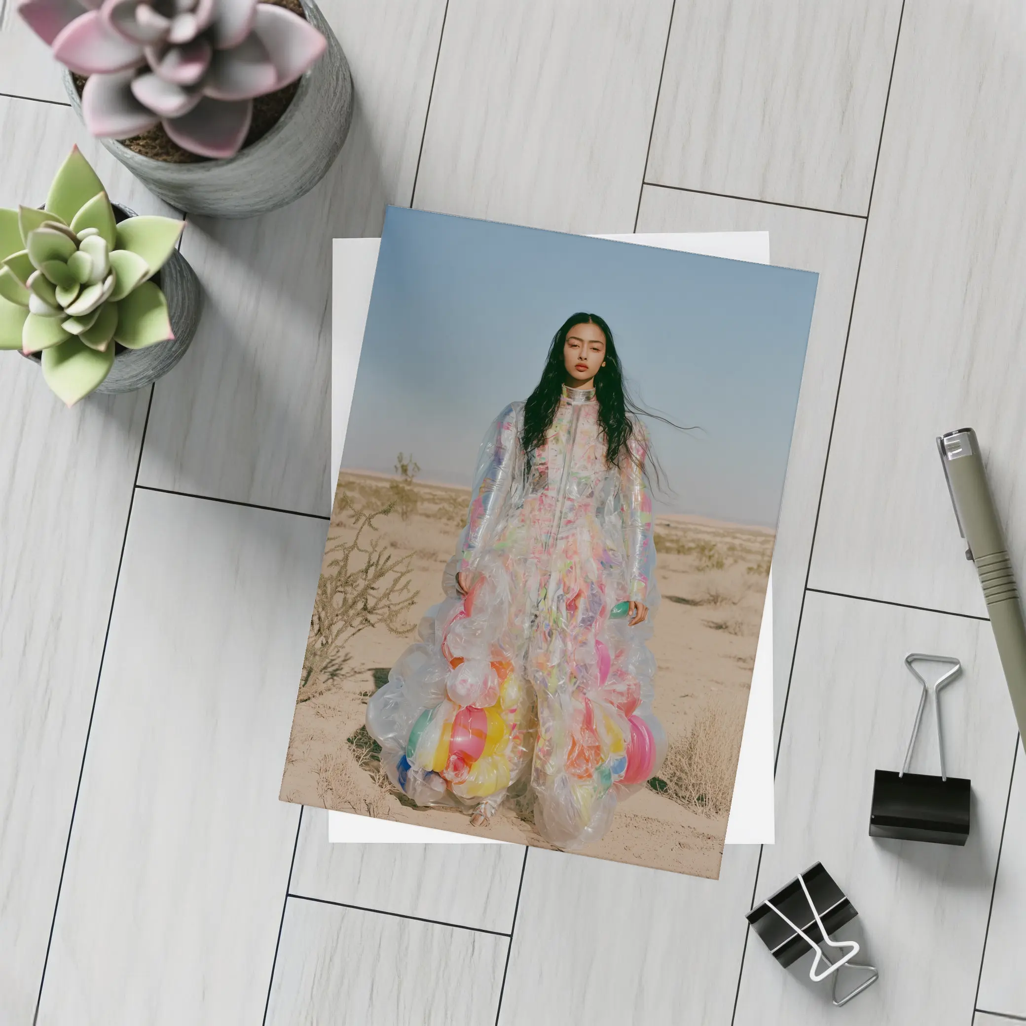 Woman Plastic Dress Desert Fashion Art – Postcards