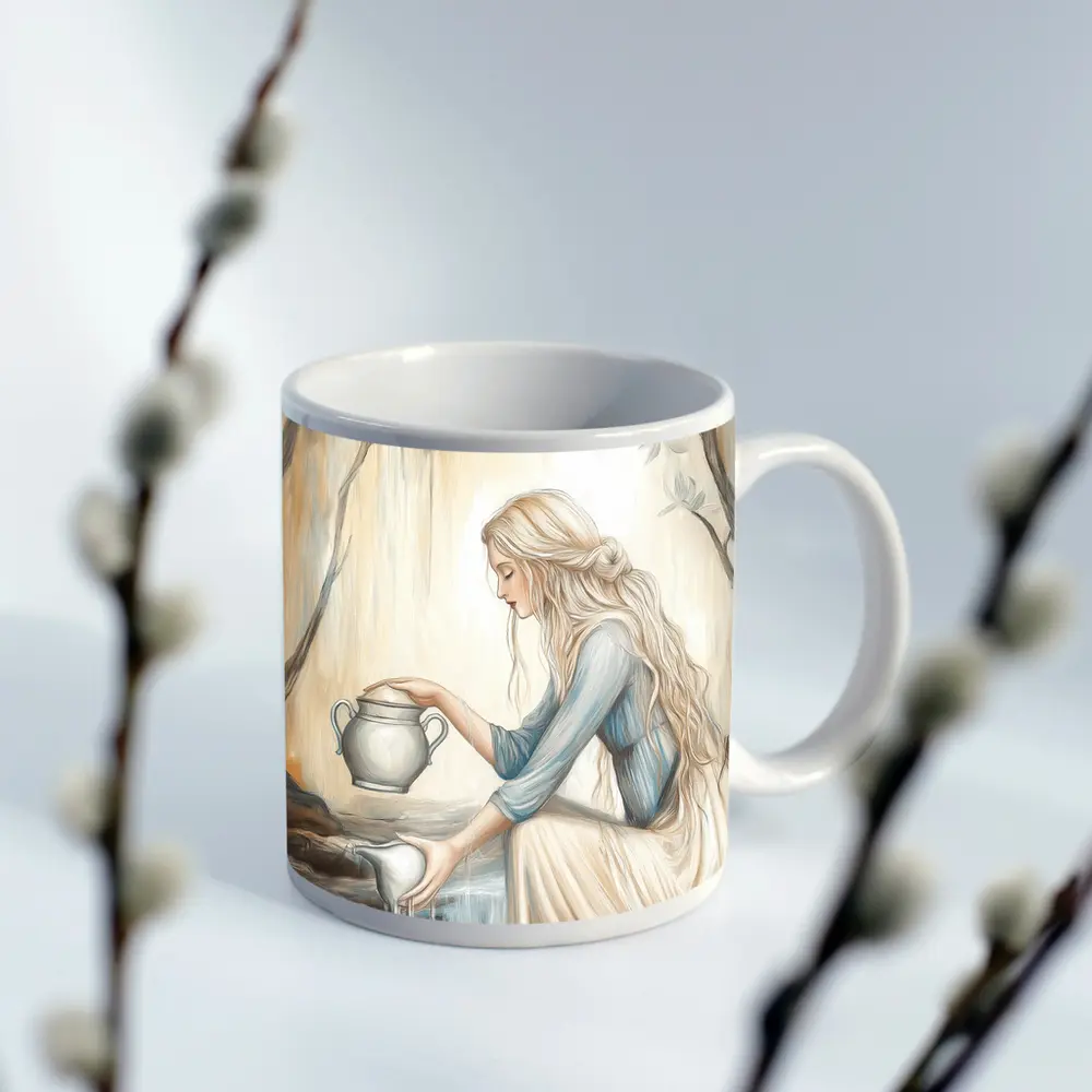 Aquarius Woman Pouring Water Forest Art – Mugs