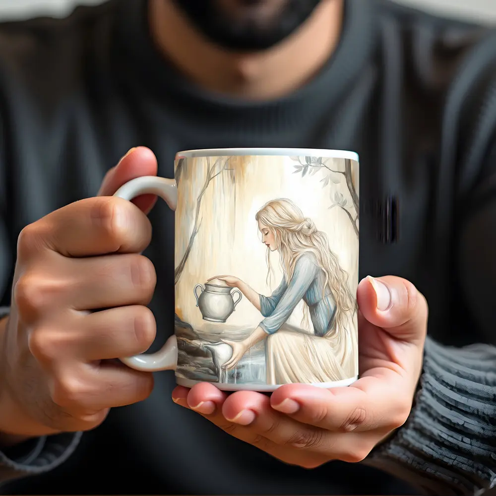 Aquarius Woman Pouring Water Forest Art – Mugs