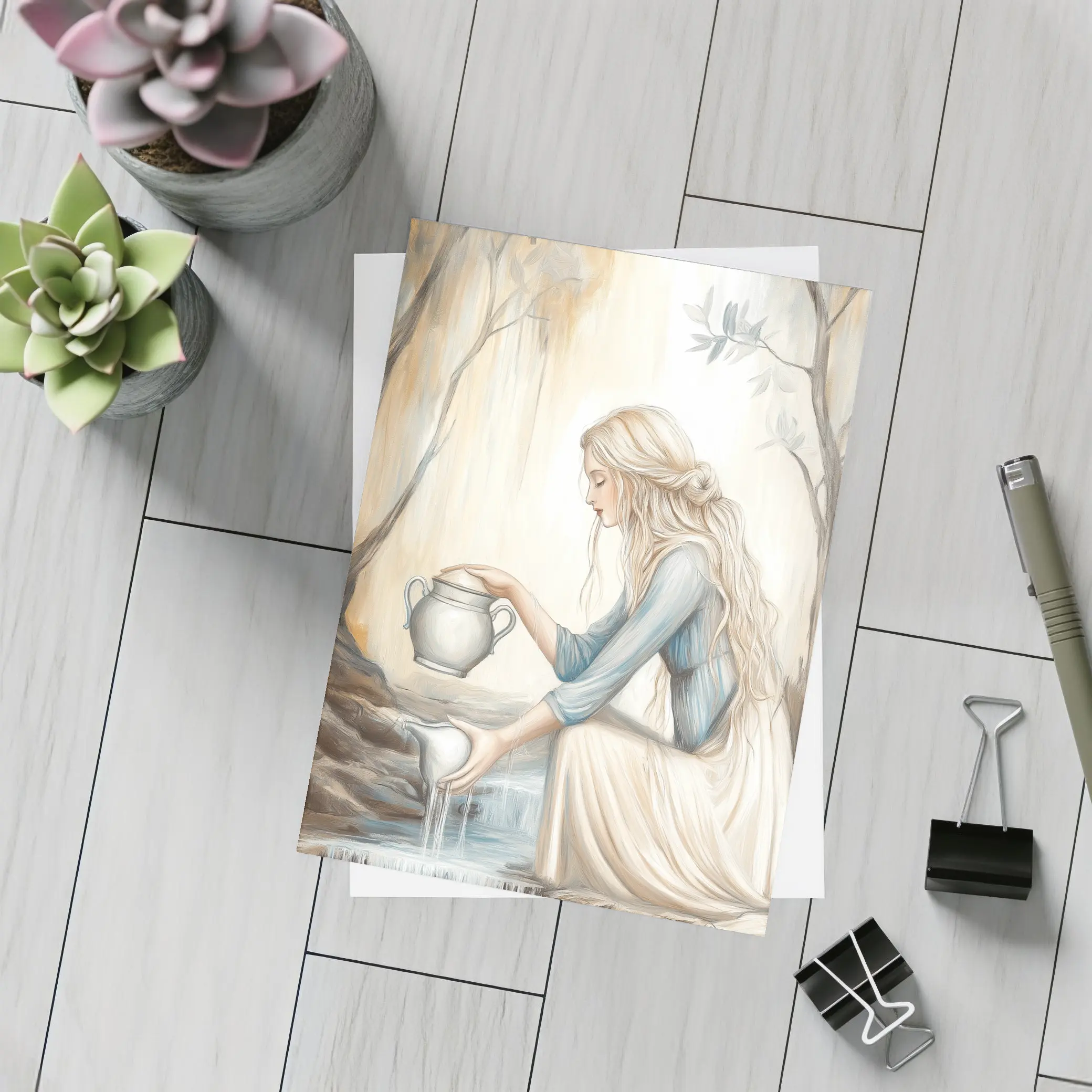 Aquarius Woman Pouring Water Forest Art – Postcards