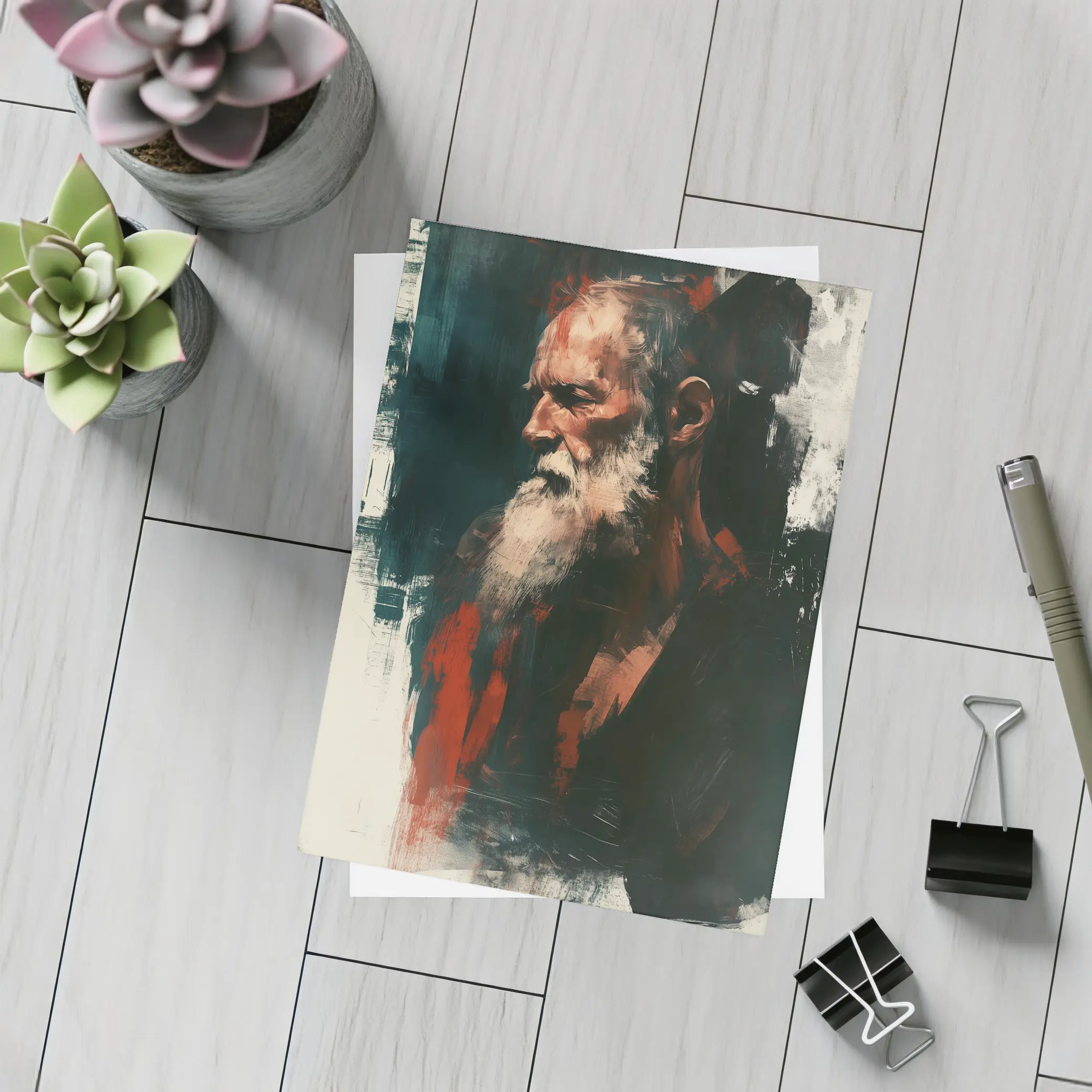 Old Man Portrait Dark Painterly Art Style – Postcards