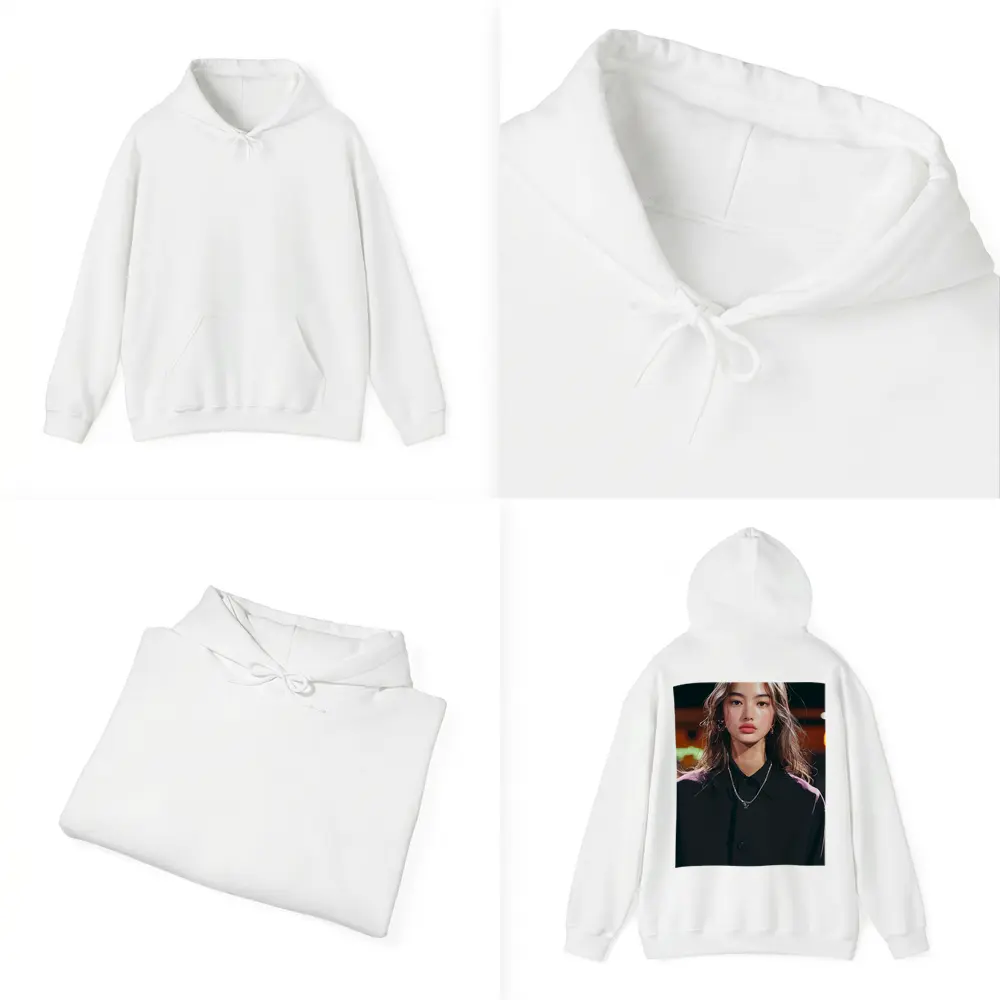 Young Asian Woman Night City Neon Background – Hoodies