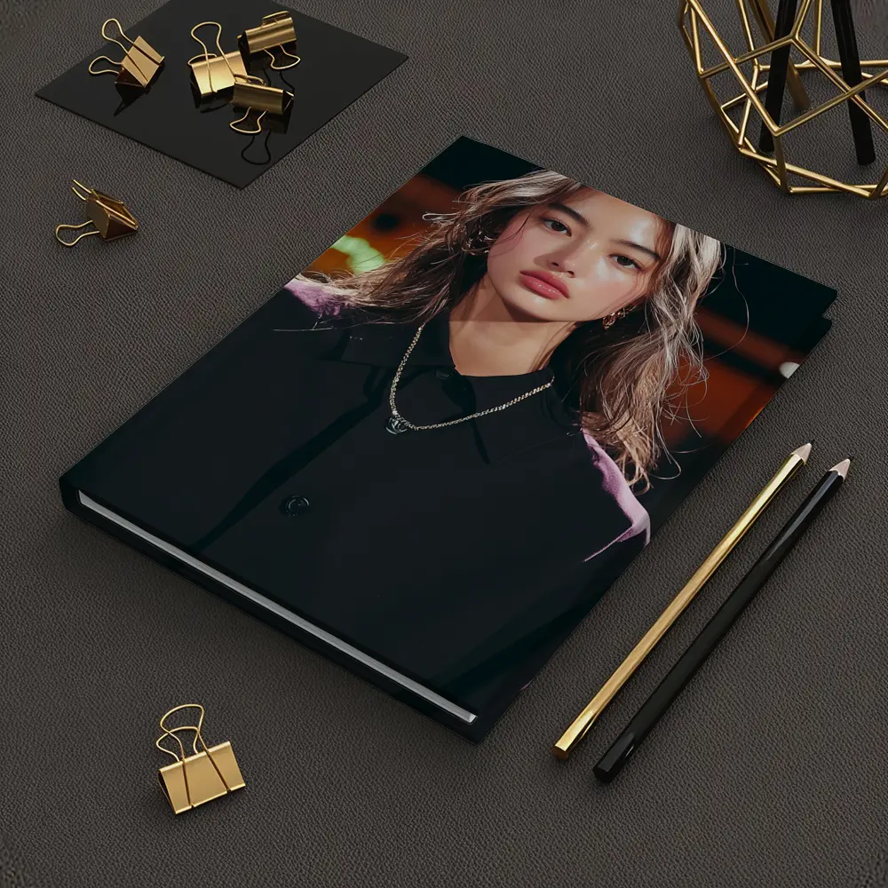 Young Asian Woman Night City Neon Background – Notebooks