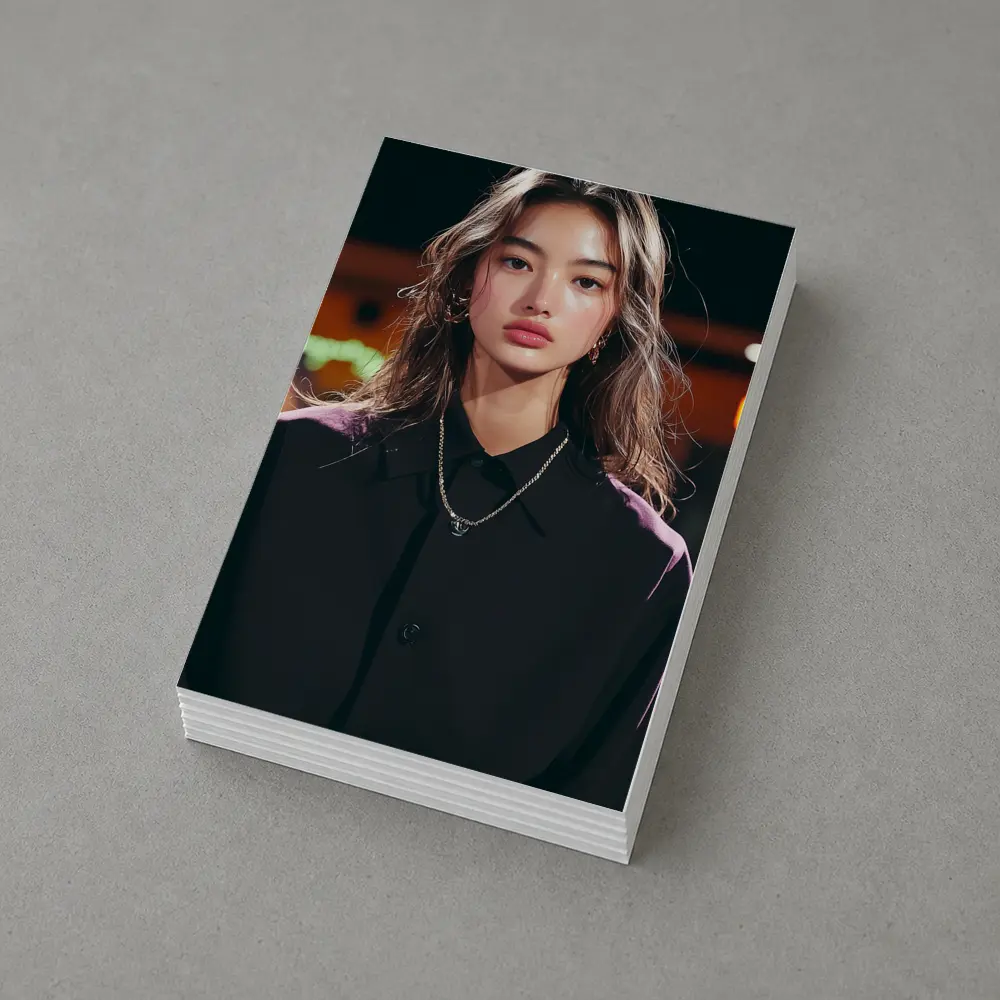 Young Asian Woman Night City Neon Background – Postcards