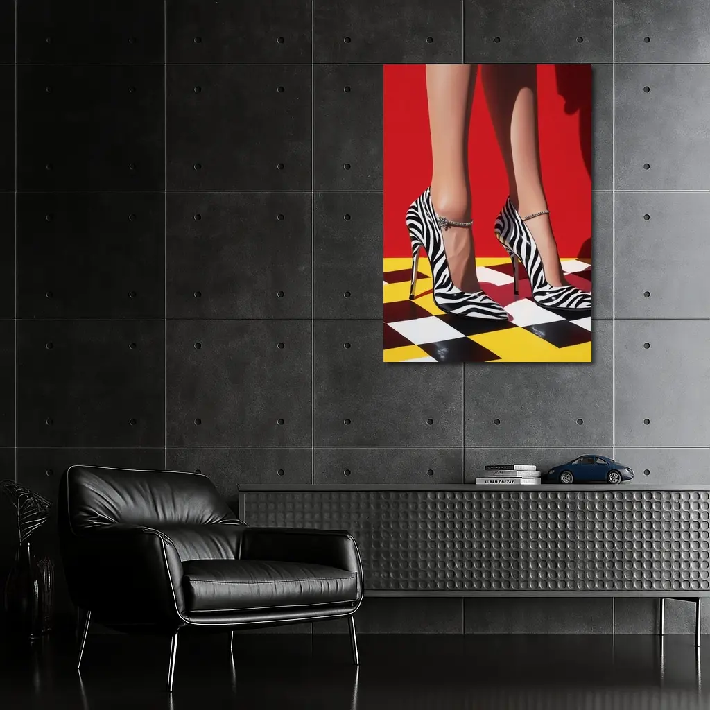 Zebra Print Heels Red Checkered Floor – Wall Art