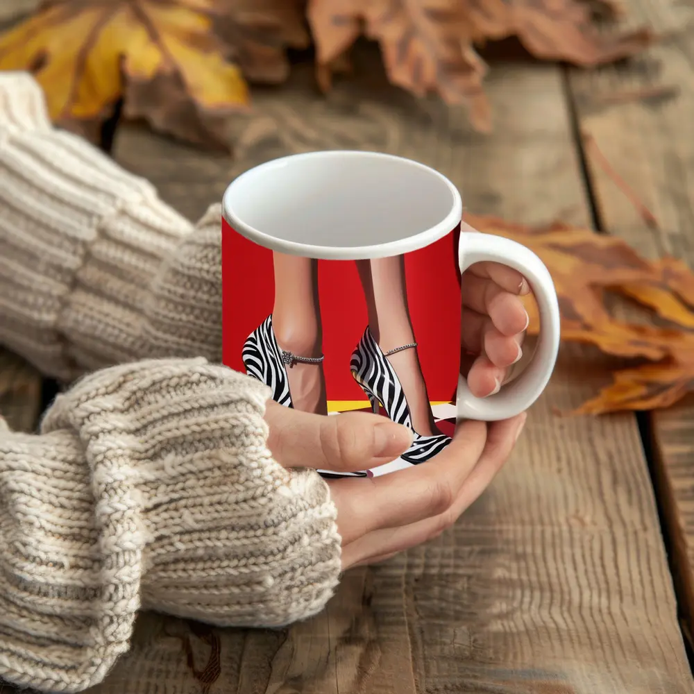 Zebra Print Heels Red Checkered Floor – Mugs