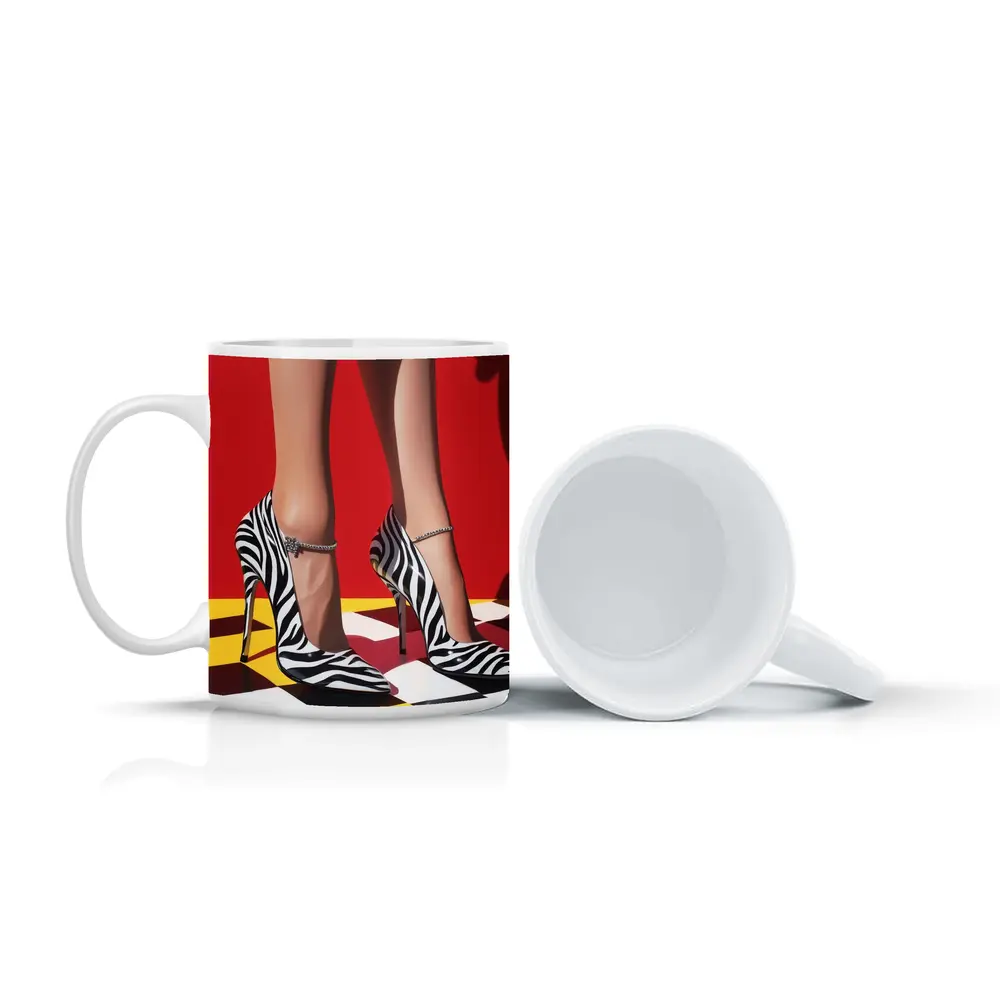 Zebra Print Heels Red Checkered Floor – Mugs