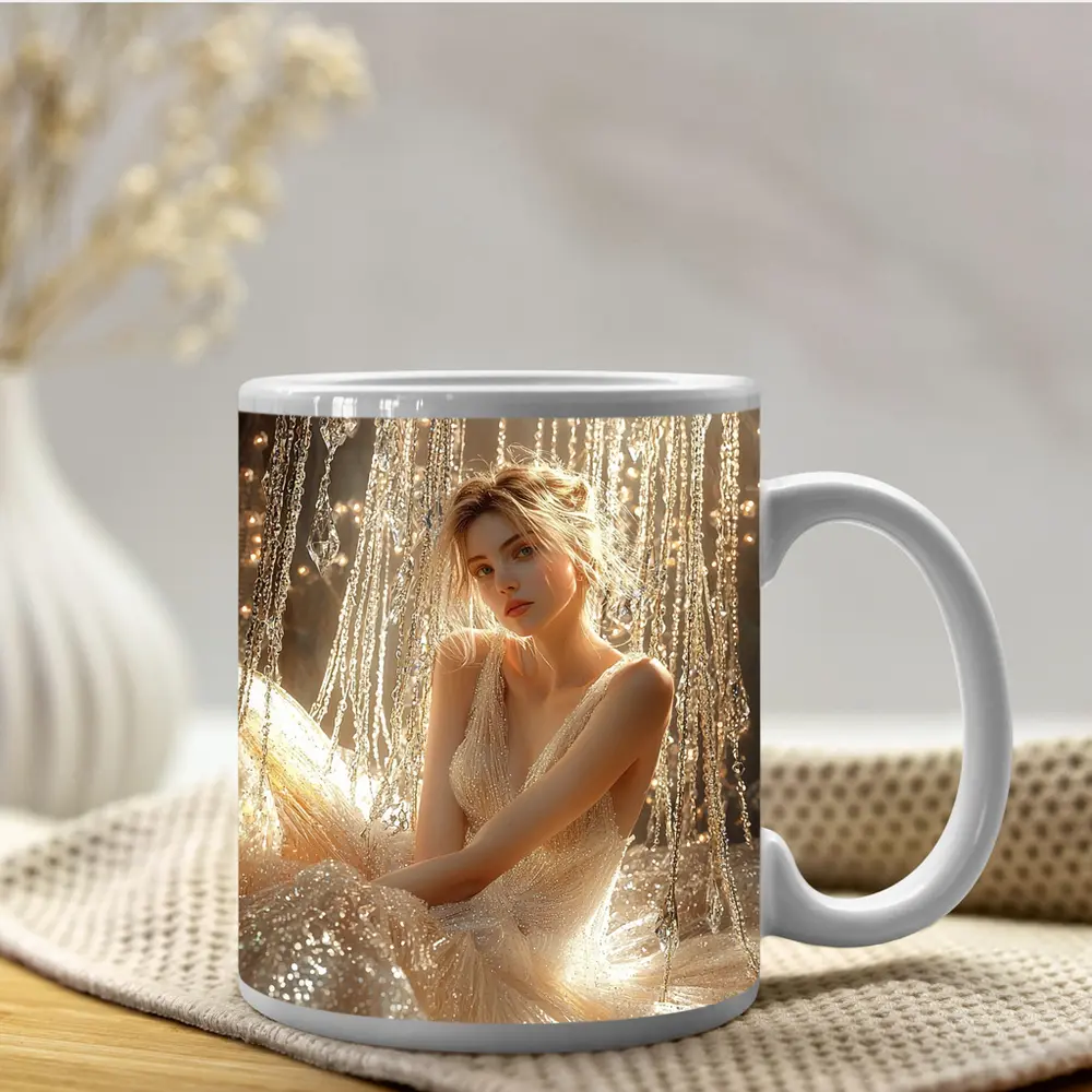 Elegant Woman Golden Crystal Chandelier Fantasy – Mugs