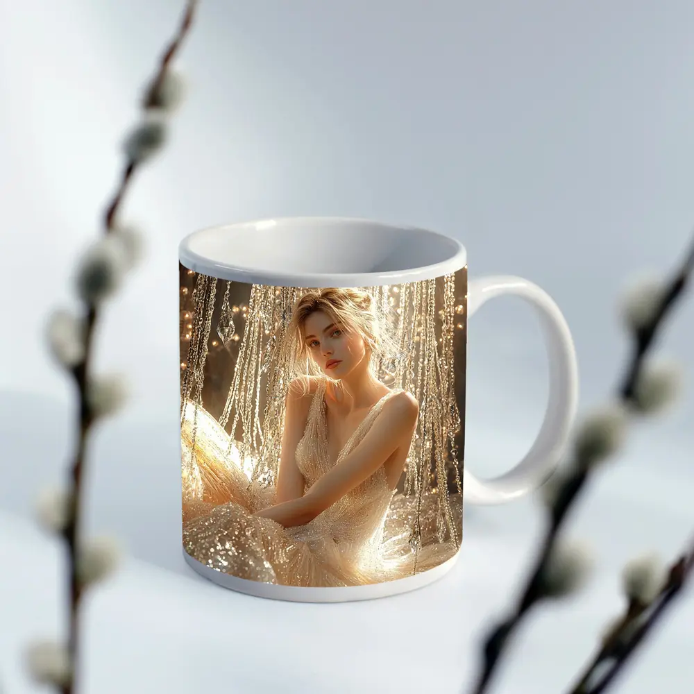 Elegant Woman Golden Crystal Chandelier Fantasy – Mugs