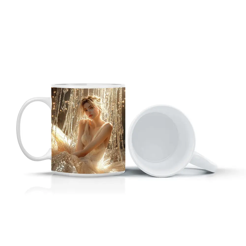 Elegant Woman Golden Crystal Chandelier Fantasy – Mugs