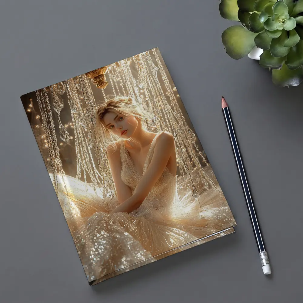Elegant Woman Golden Crystal Chandelier Fantasy – Notebooks