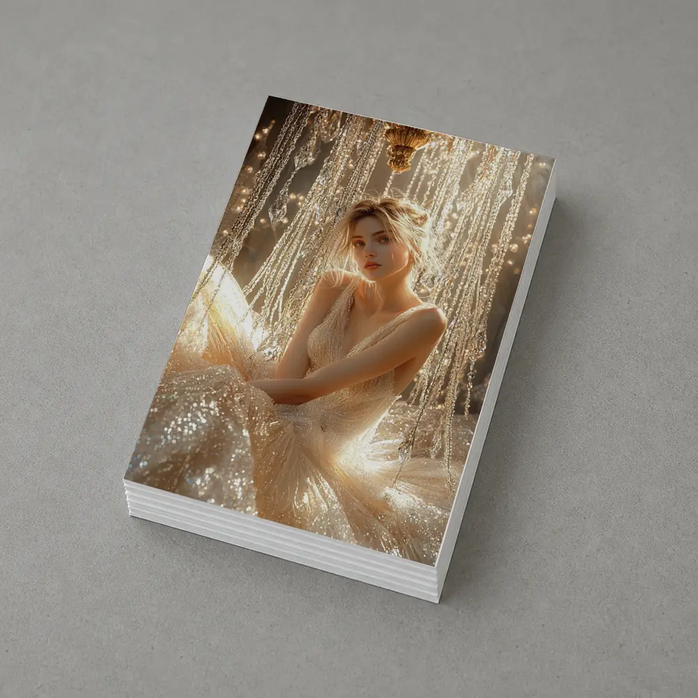 Elegant Woman Golden Crystal Chandelier Fantasy – Postcards