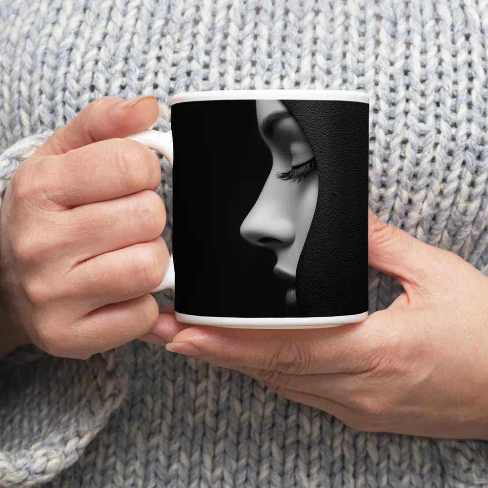 Woman Face Profile Dark Shadow Portrait – Mugs