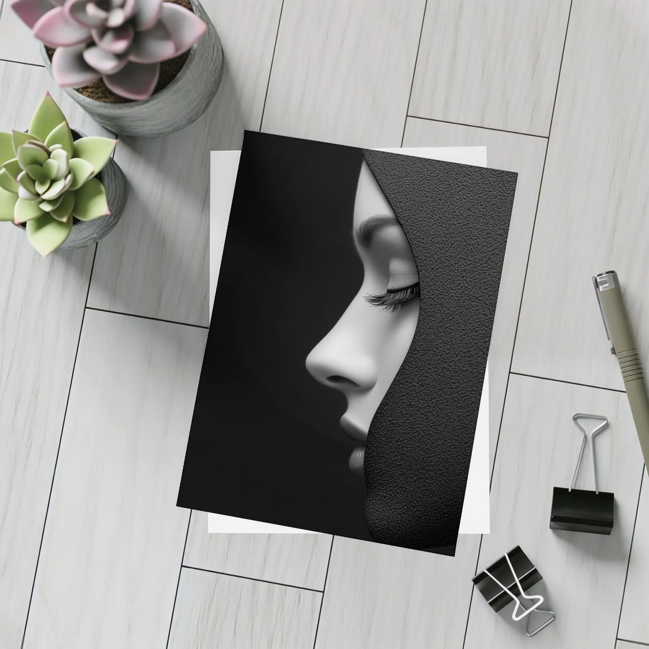 Woman Face Profile Dark Shadow Portrait – Postcards