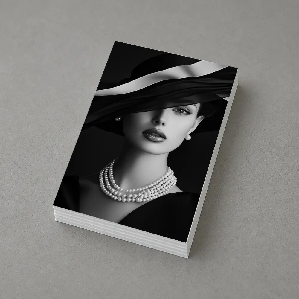 Elegant Woman Black Hat Pearl Necklace Portrait – Postcards