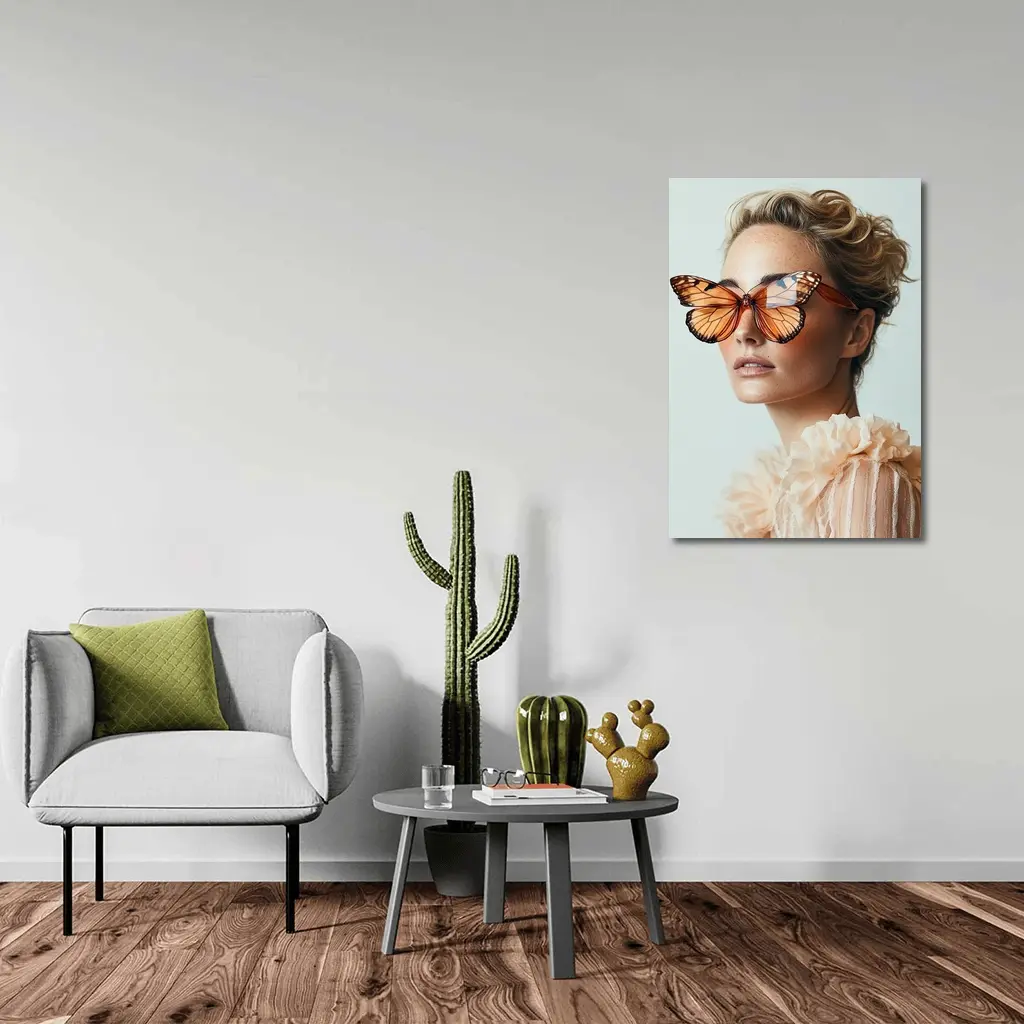 Woman With Butterfly Sunglasses Fashion Portrait – Wall Art