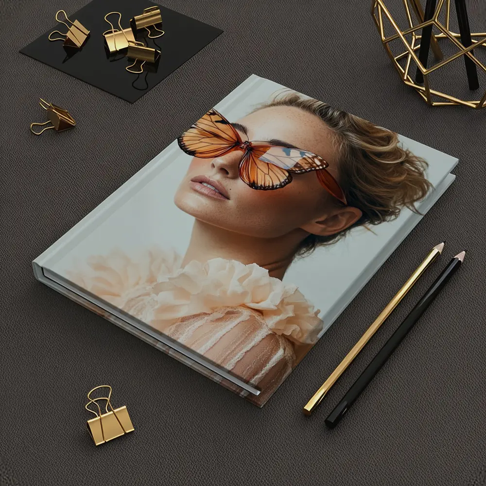 Woman With Butterfly Sunglasses Fashion Portrait – Notebooks