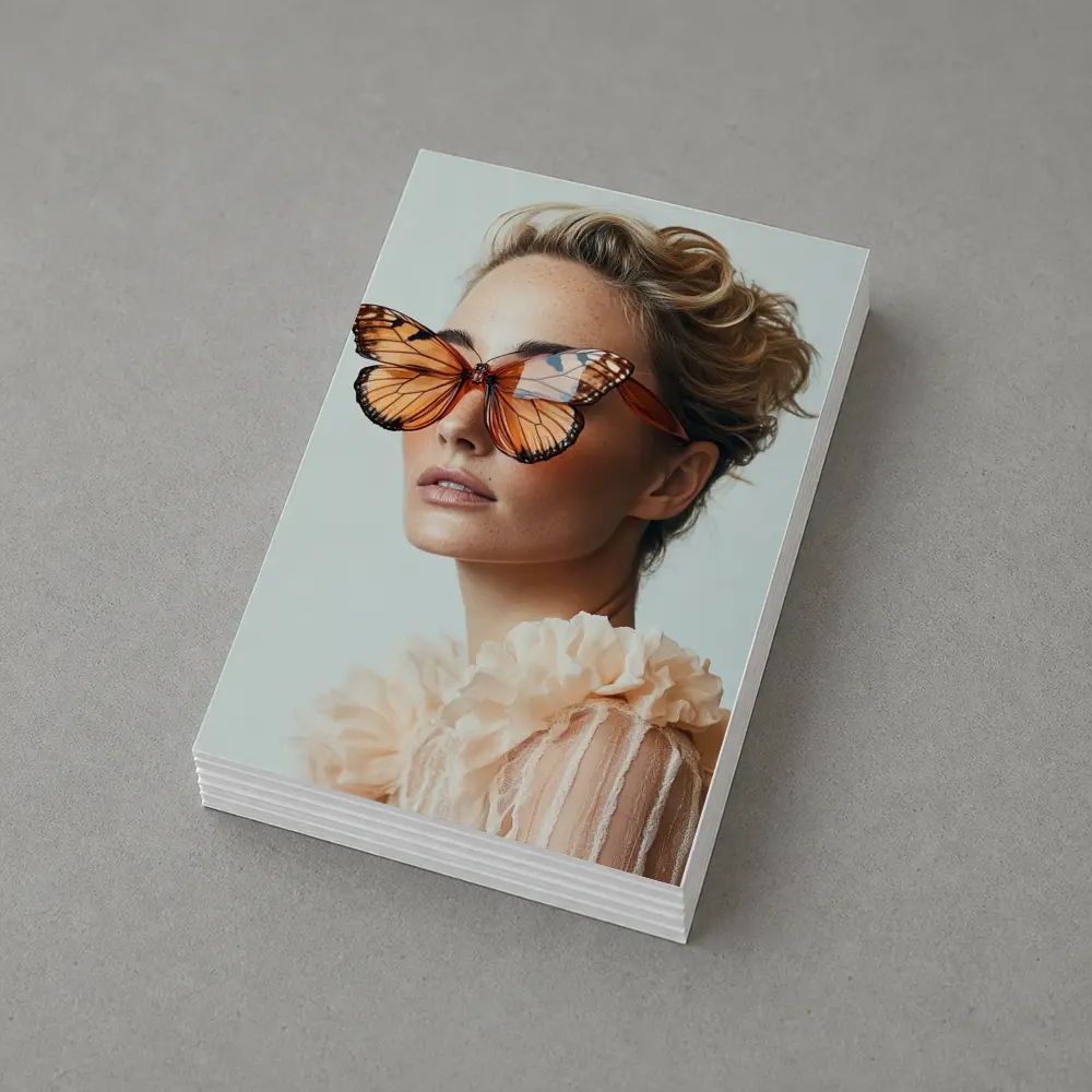 Woman With Butterfly Sunglasses Fashion Portrait – Postcards
