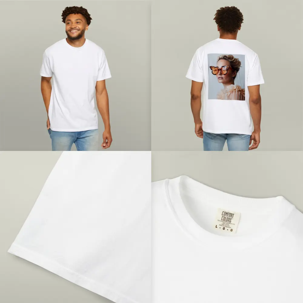Woman With Butterfly Sunglasses Fashion Portrait – T-Shirts