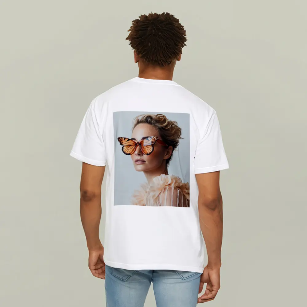 Woman With Butterfly Sunglasses Fashion Portrait – T-Shirts