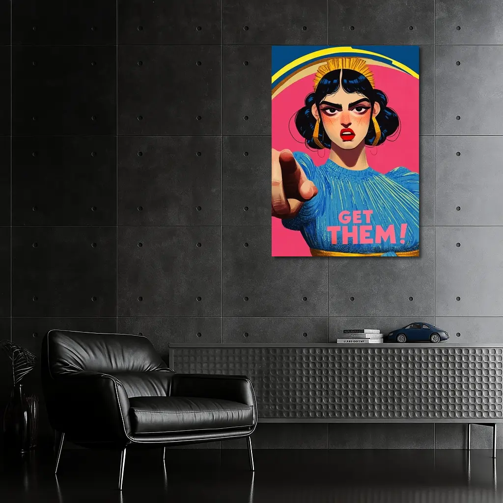Angry Woman Pointing Pop Art Pink Background – Wall Art