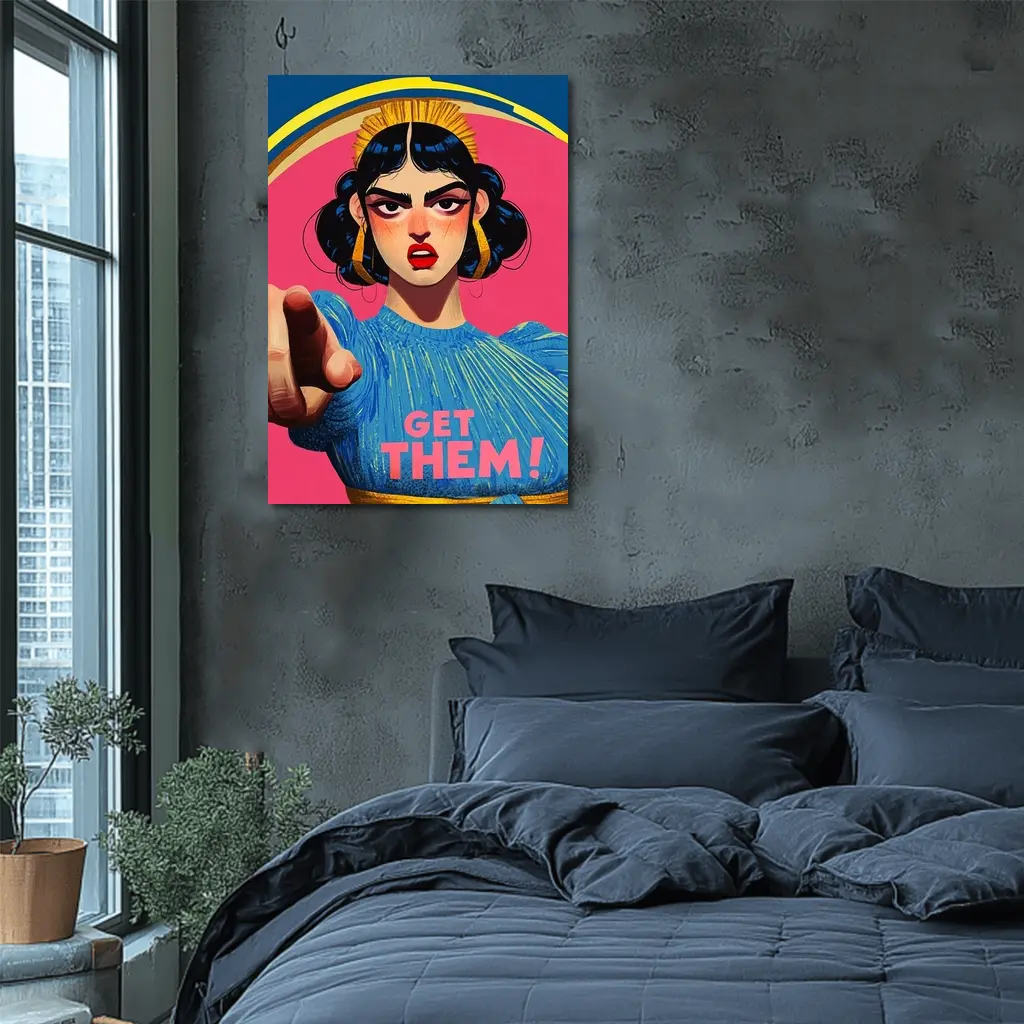 Angry Woman Pointing Pop Art Pink Background – Wall Art