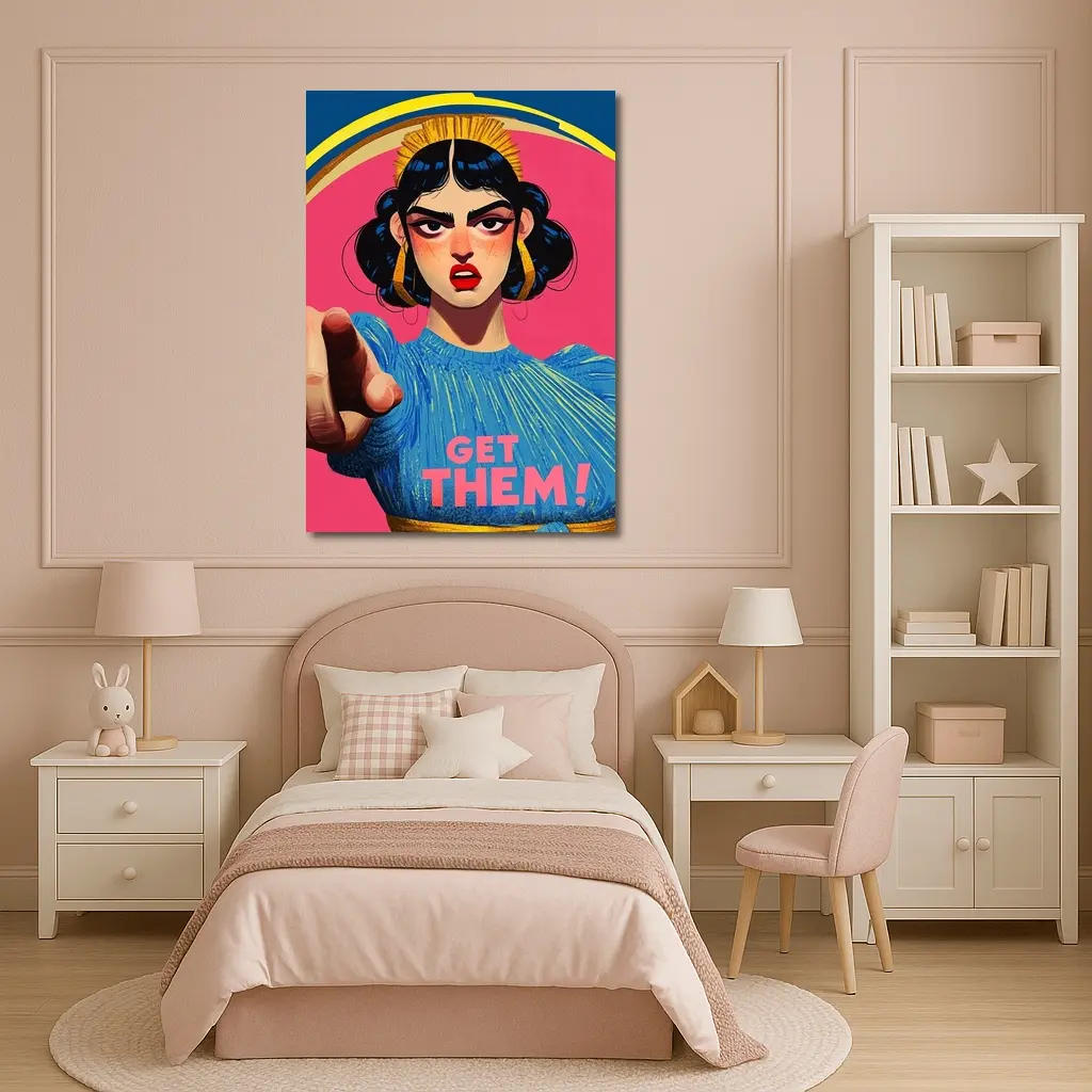 Angry Woman Pointing Pop Art Pink Background – Wall Art
