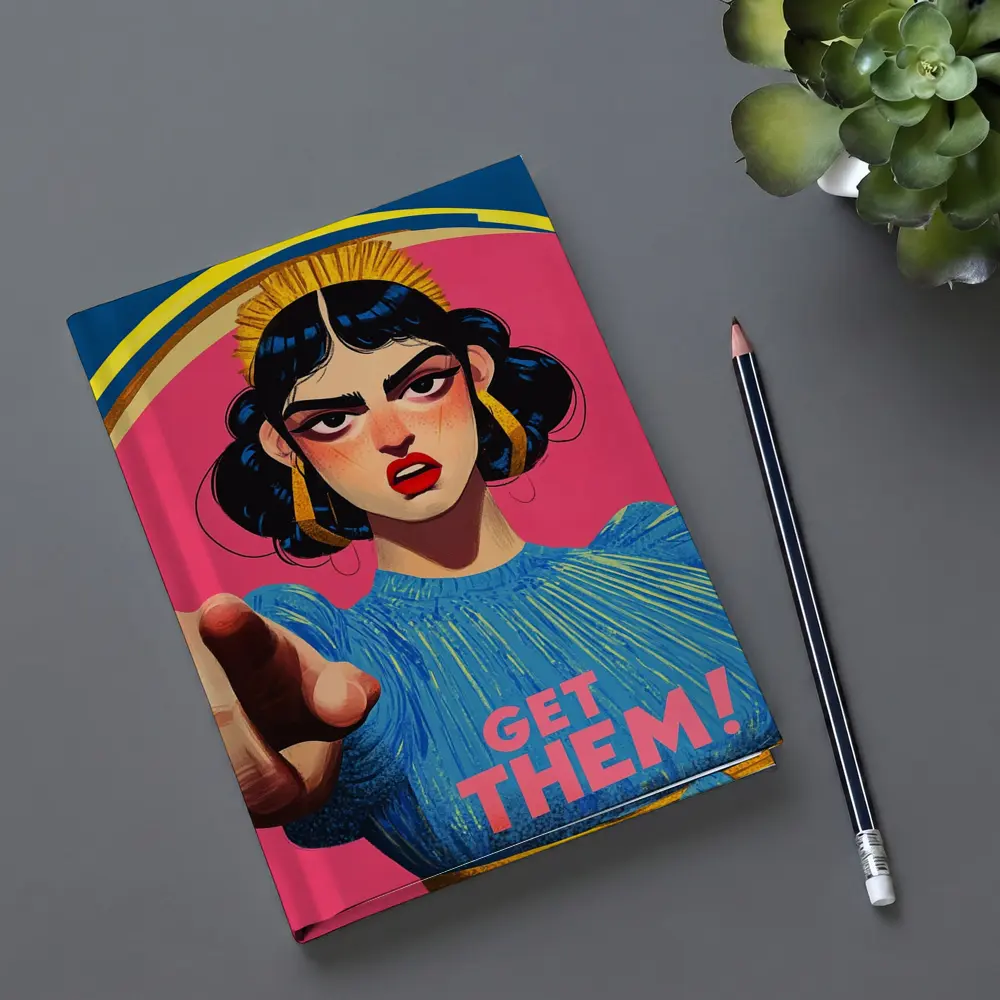 Angry Woman Pointing Pop Art Pink Background – Notebooks