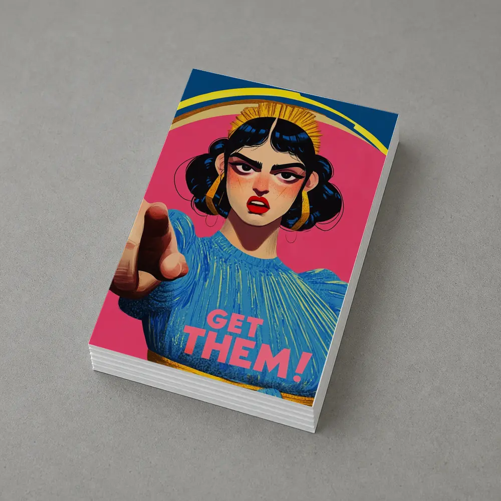 Angry Woman Pointing Pop Art Pink Background – Postcards