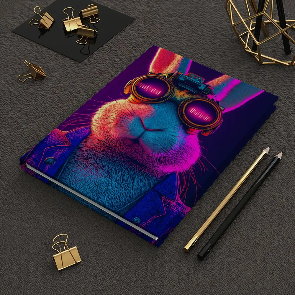 Cyberpunk Rabbit Wearing Neon Goggles Portrait – Notebooks