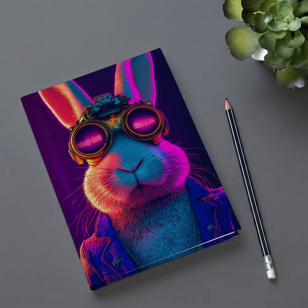 Cyberpunk Rabbit Wearing Neon Goggles Portrait – Notebooks