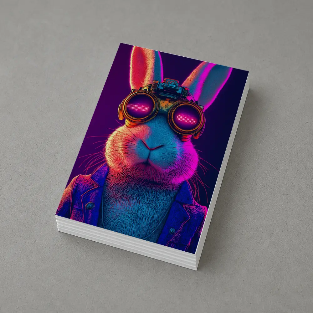 Cyberpunk Rabbit Wearing Neon Goggles Portrait – Postcards