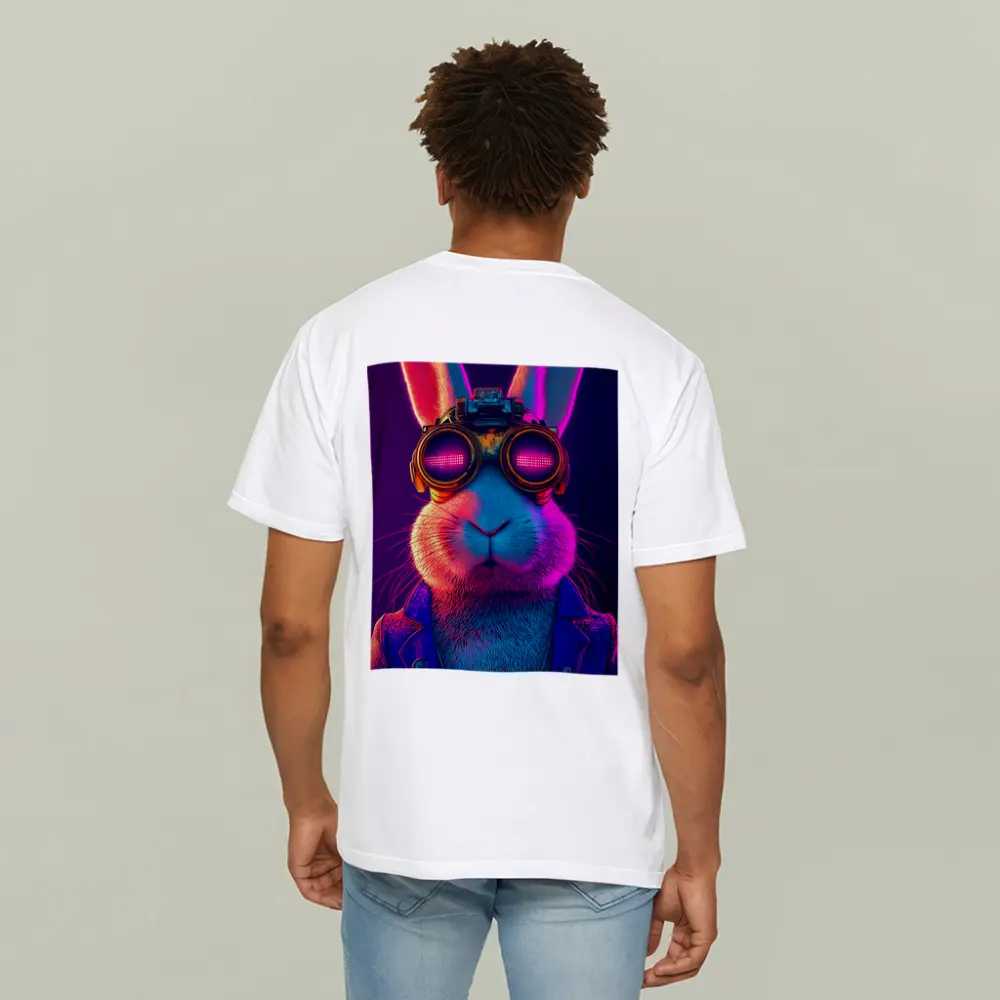 Cyberpunk Rabbit Wearing Neon Goggles Portrait – T-Shirts