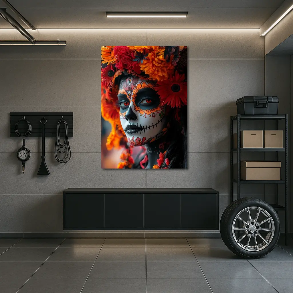 Day of the Dead Woman Orange Flower Crown – Wall Art